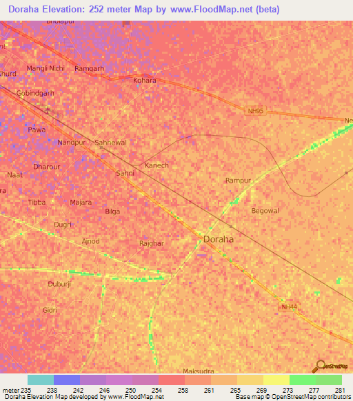 Doraha,India Elevation Map