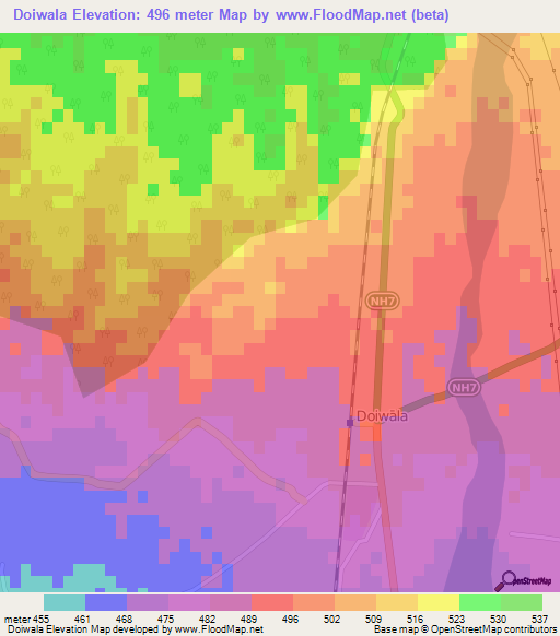 Doiwala,India Elevation Map