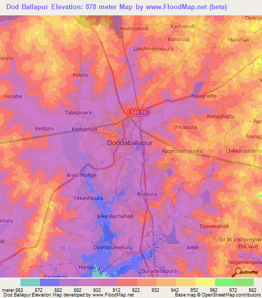 Dod Ballapur,India Elevation Map