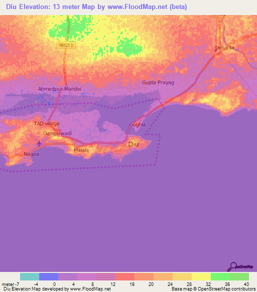 Diu,India Elevation Map