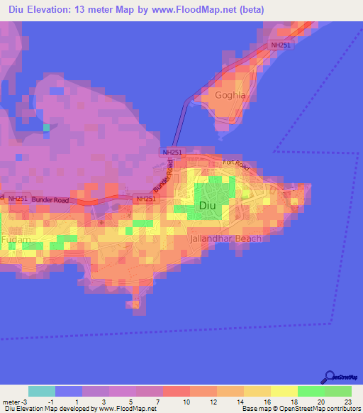 Diu,India Elevation Map
