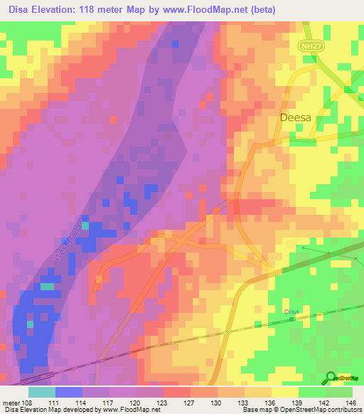 Disa,India Elevation Map