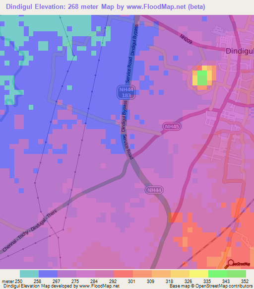Dindigul,India Elevation Map