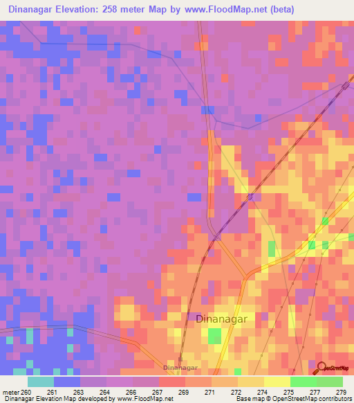 Dinanagar,India Elevation Map