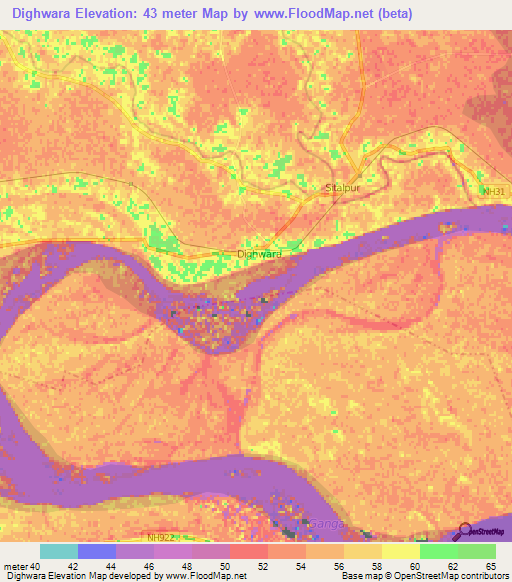 Dighwara,India Elevation Map