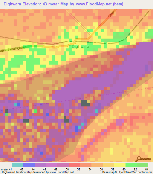 Dighwara,India Elevation Map