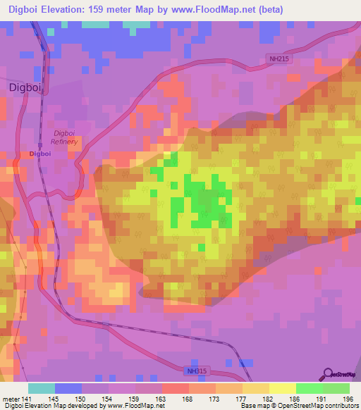 Digboi,India Elevation Map