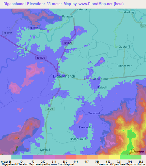 Digapahandi,India Elevation Map
