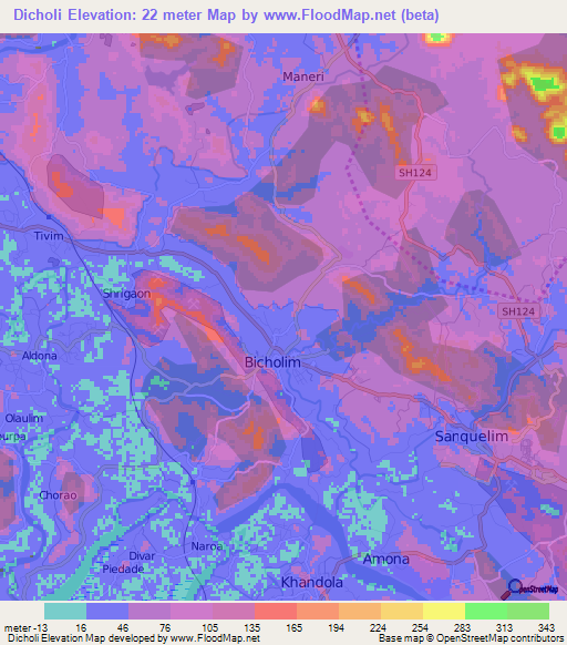 Dicholi,India Elevation Map