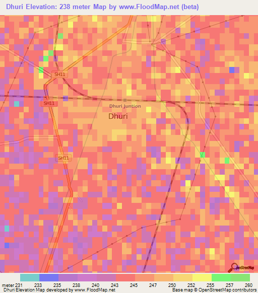 Dhuri,India Elevation Map