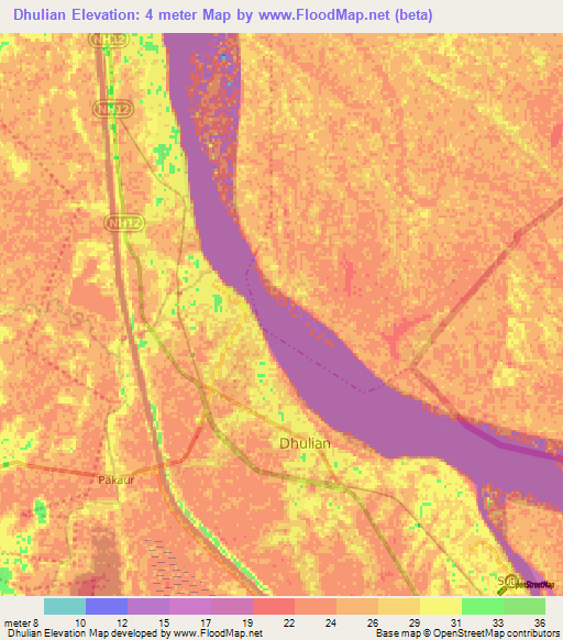 Dhulian,India Elevation Map