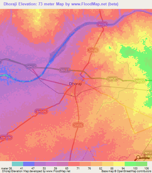Dhoraji,India Elevation Map