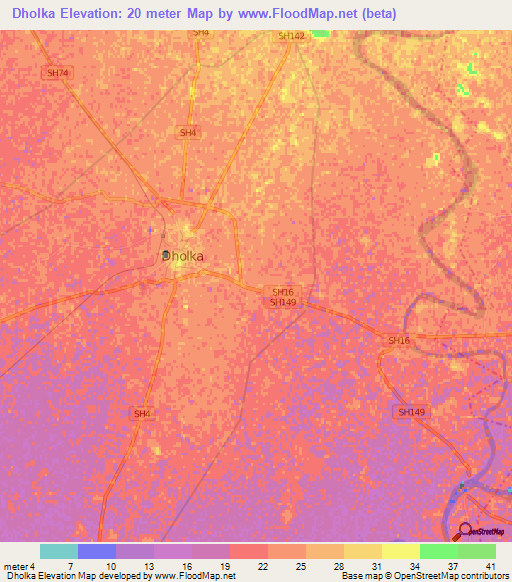 Dholka,India Elevation Map