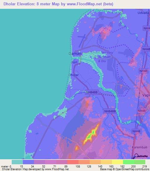 Dholar,India Elevation Map