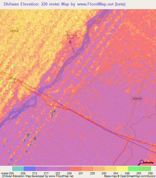 Dhilwan,India Elevation Map