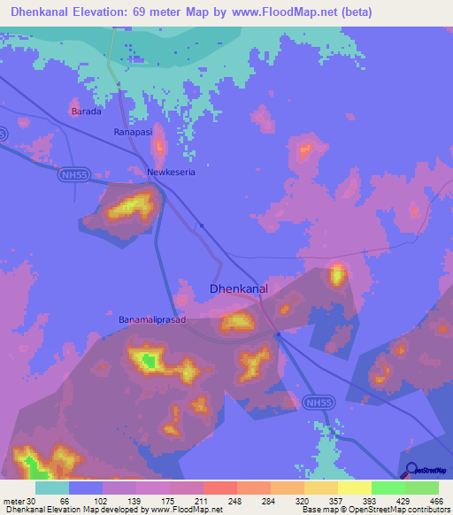 Dhenkanal,India Elevation Map