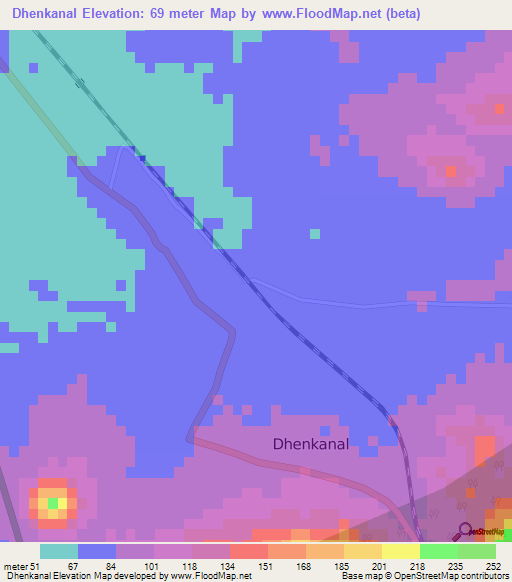 Dhenkanal,India Elevation Map