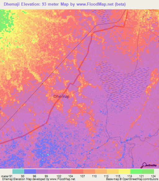 Dhemaji,India Elevation Map