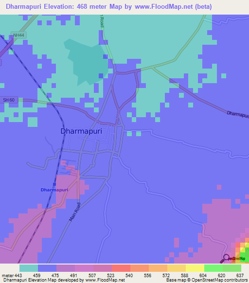 Dharmapuri,India Elevation Map