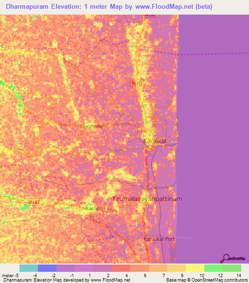 Dharmapuram,India Elevation Map