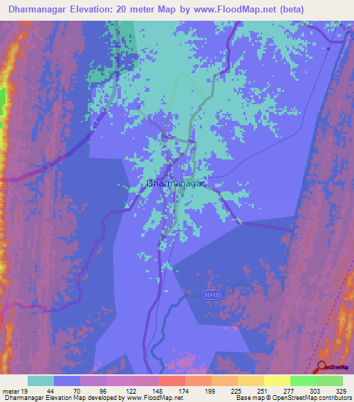 Dharmanagar,India Elevation Map