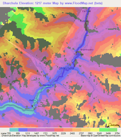 Dharchula,India Elevation Map