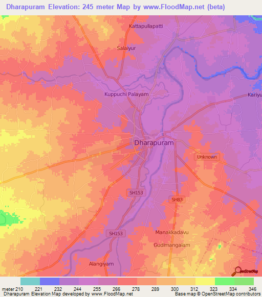 Dharapuram,India Elevation Map