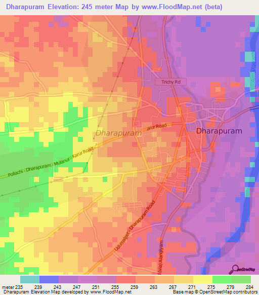 Dharapuram,India Elevation Map