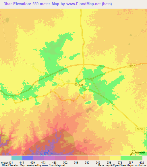 Dhar,India Elevation Map