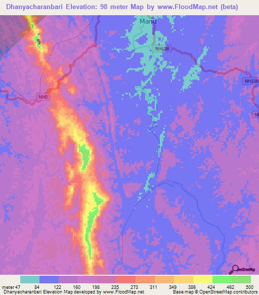 Dhanyacharanbari,India Elevation Map