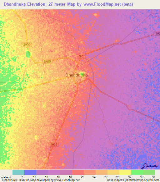 Dhandhuka,India Elevation Map