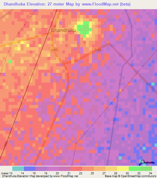Dhandhuka,India Elevation Map