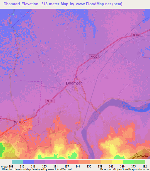 Dhamtari,India Elevation Map
