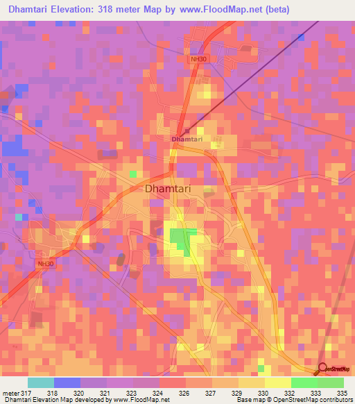 Dhamtari,India Elevation Map