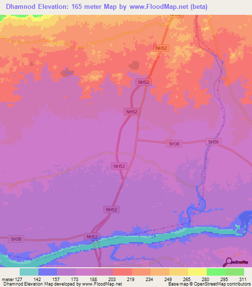 Dhamnod,India Elevation Map