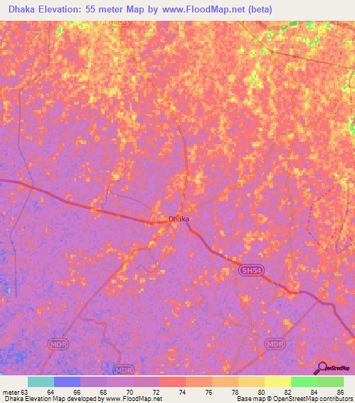 Dhaka,India Elevation Map