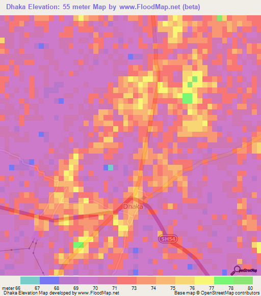 Dhaka,India Elevation Map