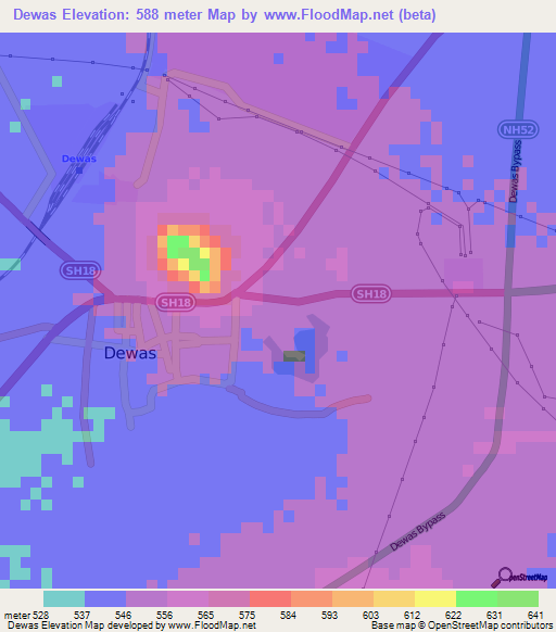 Dewas,India Elevation Map