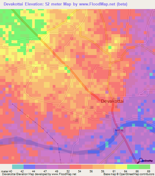 Devakottai,India Elevation Map