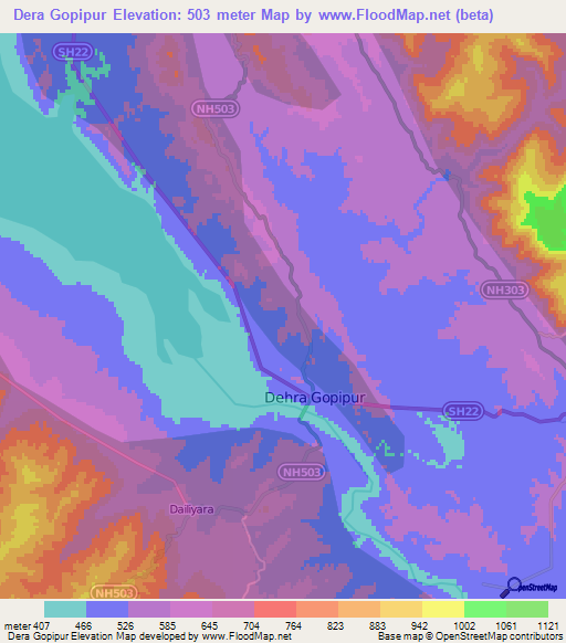 Dera Gopipur,India Elevation Map