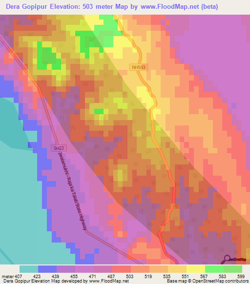 Dera Gopipur,India Elevation Map