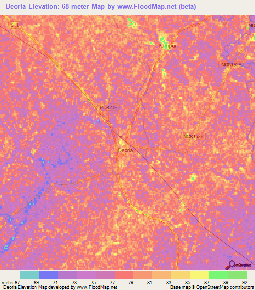 Deoria,India Elevation Map