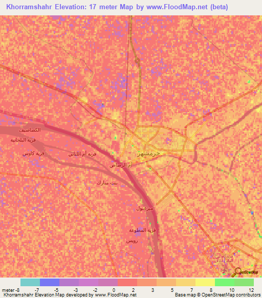 Khorramshahr,Iran Elevation Map