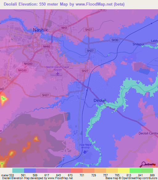 Deolali,India Elevation Map