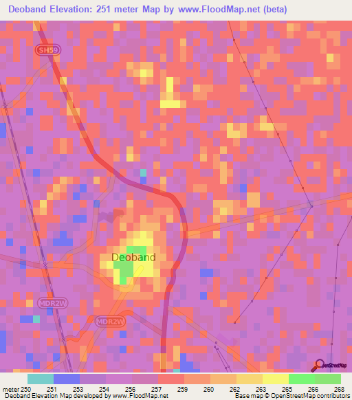 Deoband,India Elevation Map