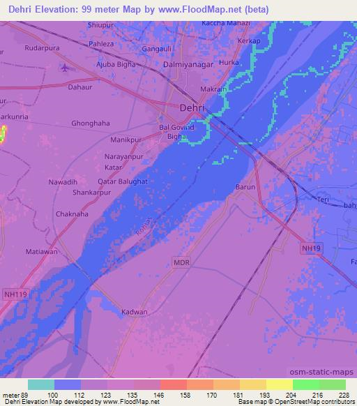 Dehri,India Elevation Map