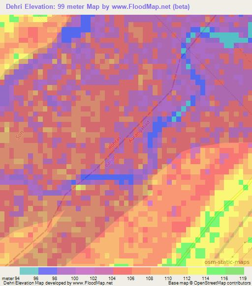 Dehri,India Elevation Map
