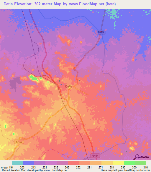 Datia,India Elevation Map