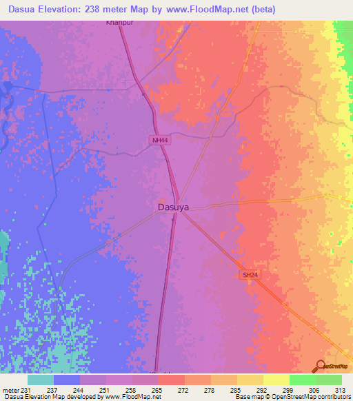 Dasua,India Elevation Map