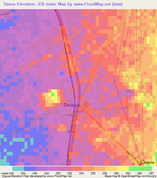 Dasua,India Elevation Map
